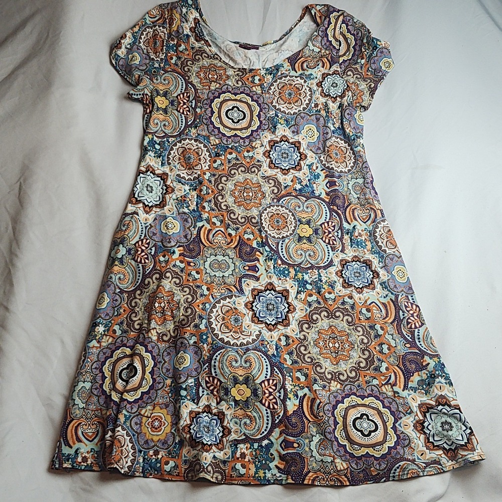 Salaam Boho Mandala Paisley Cap Sleeve A-Line Dress Women's Size Medium